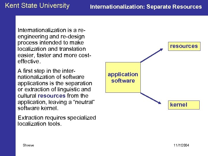 Kent State University Internationalization: Separate Resources Internationalization is a reengineering and re-design process intended