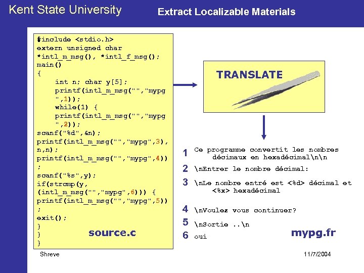 Kent State University Extract Localizable Materials #include <stdio. h> extern unsigned char *intl_m_msg(), *intl_f_msg();