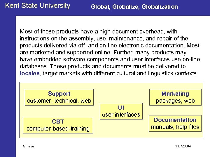 Kent State University Global, Globalize, Globalization Most of these products have a high document