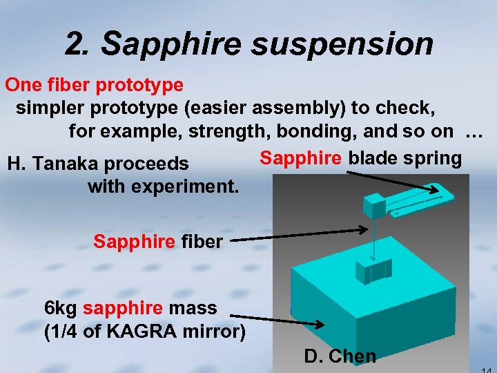 2. Sapphire suspension One fiber prototype simpler prototype (easier assembly) to check, for example,