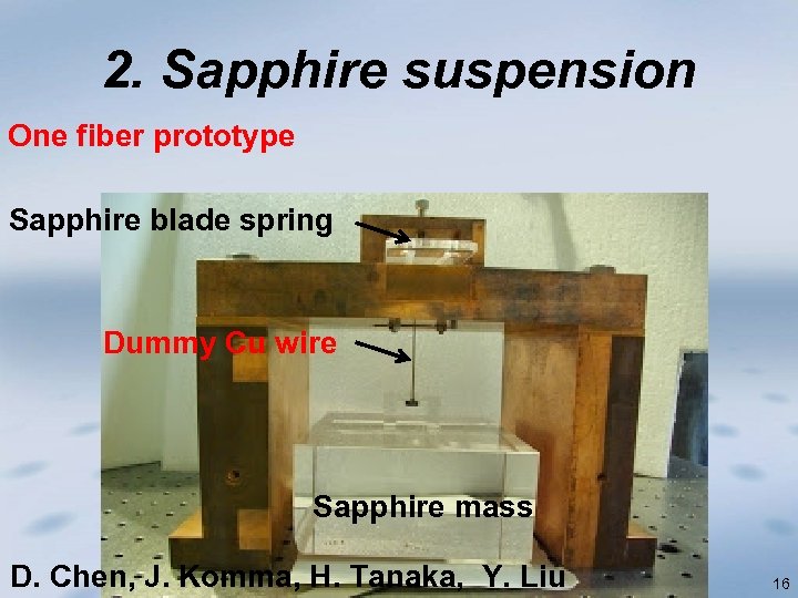 2. Sapphire suspension One fiber prototype Sapphire blade spring Dummy Cu wire Sapphire mass