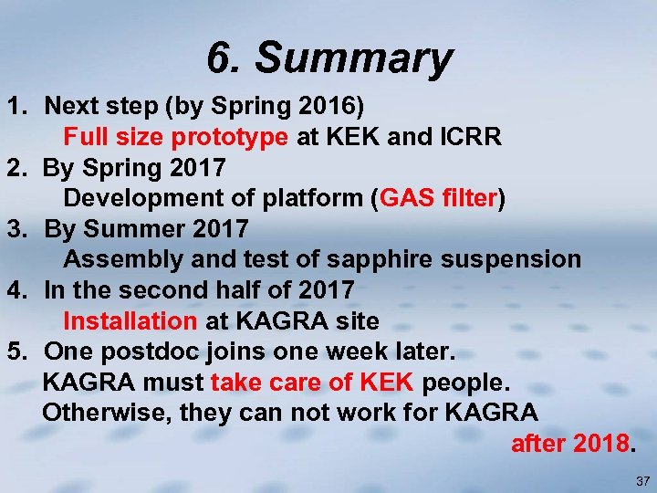 6. Summary 1. Next step (by Spring 2016) Full size prototype at KEK and
