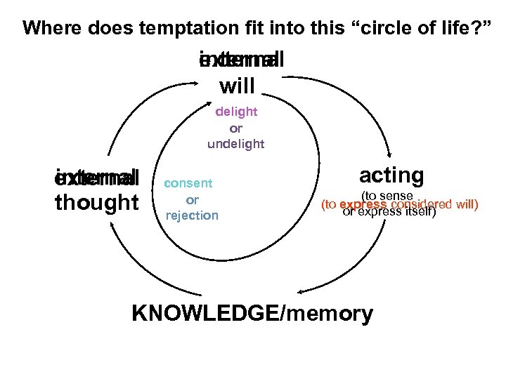 Where does temptation fit into this “circle of life? ” external internal will delight