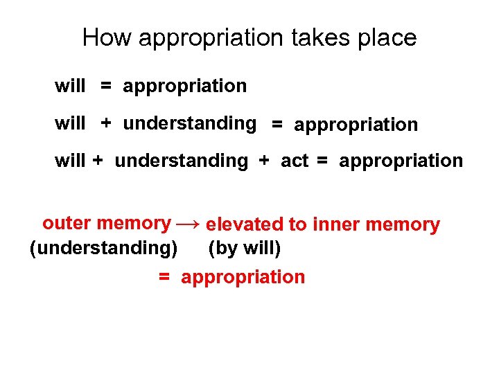 How appropriation takes place will = appropriation will + understanding + act = appropriation