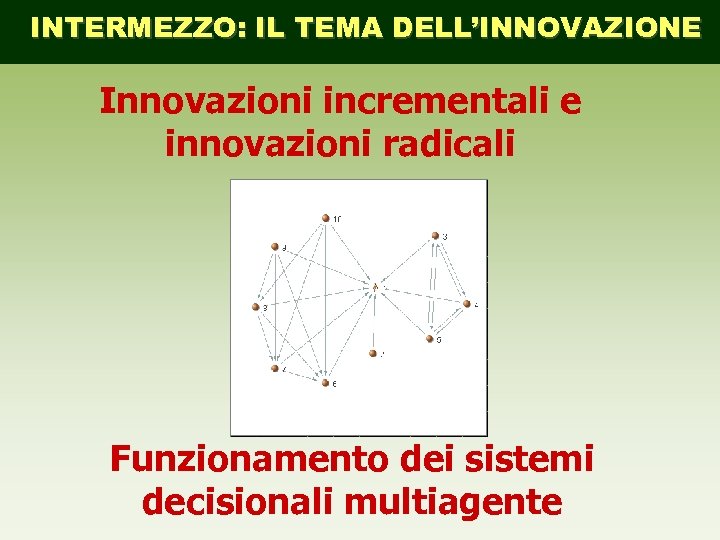 INTERMEZZO: IL TEMA DELL’INNOVAZIONE Innovazioni incrementali e innovazioni radicali Funzionamento dei sistemi decisionali multiagente