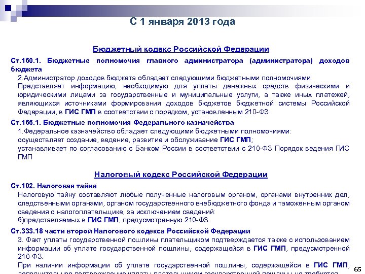 С 1 января 2013 года Бюджетный кодекс Российской Федерации Ст. 160. 1. Бюджетные полномочия