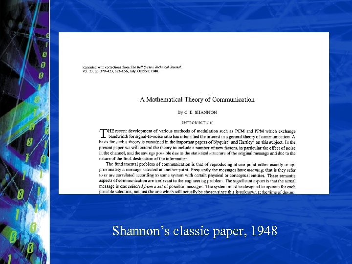 Shannon’s classic paper, 1948 