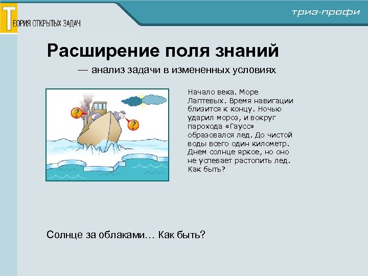 Расширение поля знаний — анализ задачи в измененных условиях Начало века. Море Лаптевых. Время