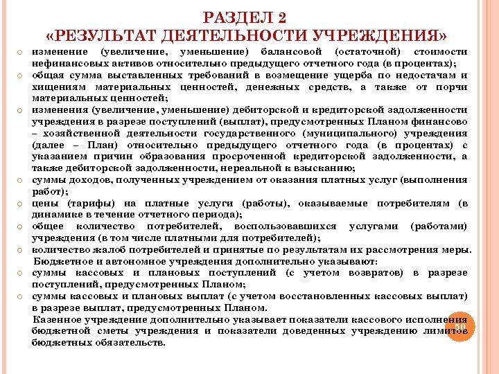 РАЗДЕЛ 2 «РЕЗУЛЬТАТ ДЕЯТЕЛЬНОСТИ УЧРЕЖДЕНИЯ» изменение (увеличение, уменьшение) балансовой (остаточной) стоимости нефинансовых активов относительно