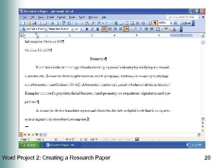 Word Project 2: Creating a Research Paper 20 