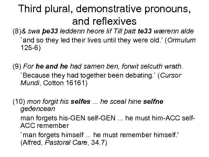 Third plural, demonstrative pronouns, and reflexives (8)& swa þe 33 leddenn heore lif Till