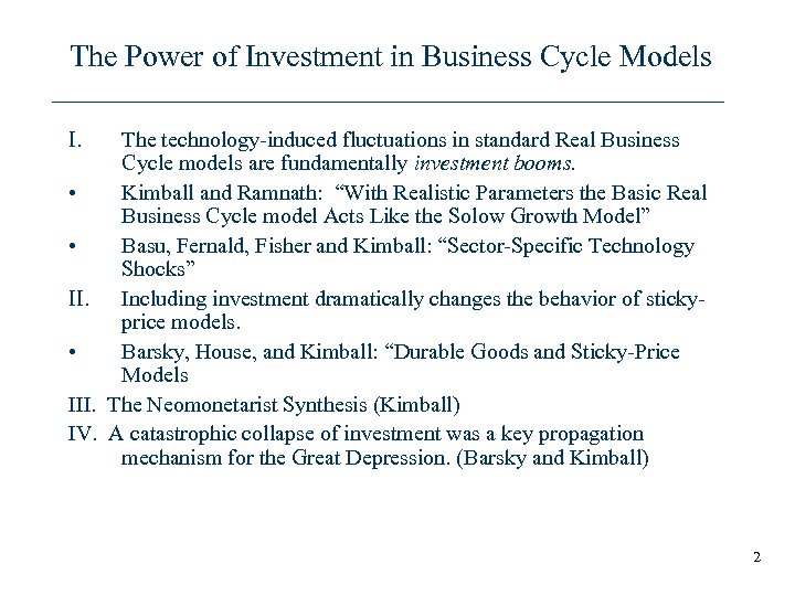 The Power of Investment in Business Cycle Models I. The technology-induced fluctuations in standard