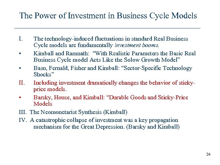 The Power of Investment in Business Cycle Models I. The technology-induced fluctuations in standard