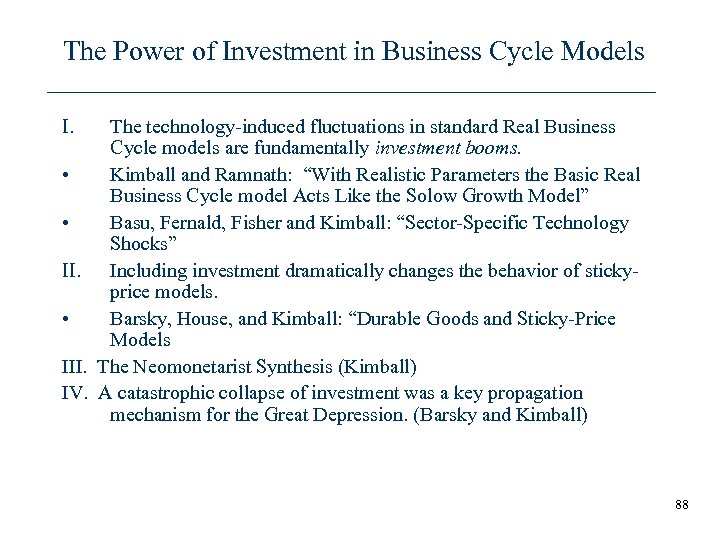 The Power of Investment in Business Cycle Models I. The technology-induced fluctuations in standard