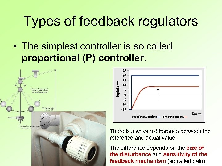Types of feedback regulators • The simplest controller is so called proportional (P) controller.