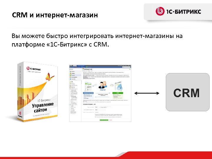 CRM и интернет-магазин Вы можете быстро интегрировать интернет-магазины на платформе « 1 С-Битрикс» с
