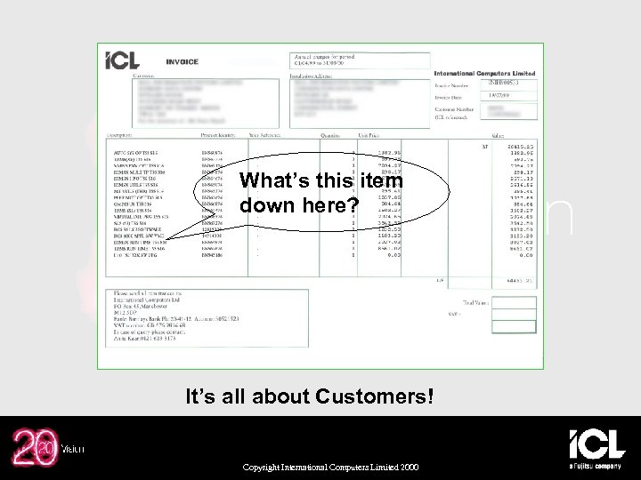 What’s this item down here? It’s all about Customers! Copyright International Computers Limited 2000