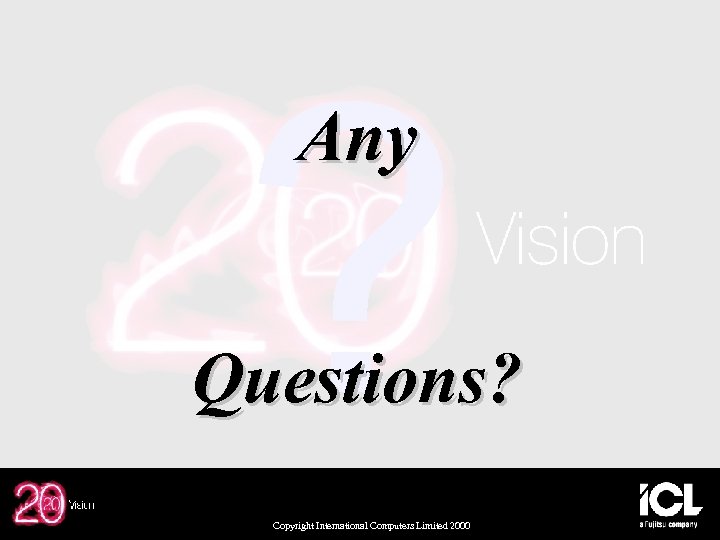 ? Any Questions? Copyright International Computers Limited 2000 