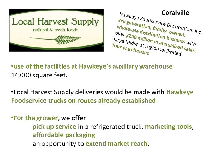 Coralville Hawk eye Fo od 3 rd ge nerati service Dis tr o whole