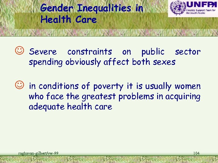 Gender Inequalities in Health Care J Severe constraints on public sector spending obviously affect