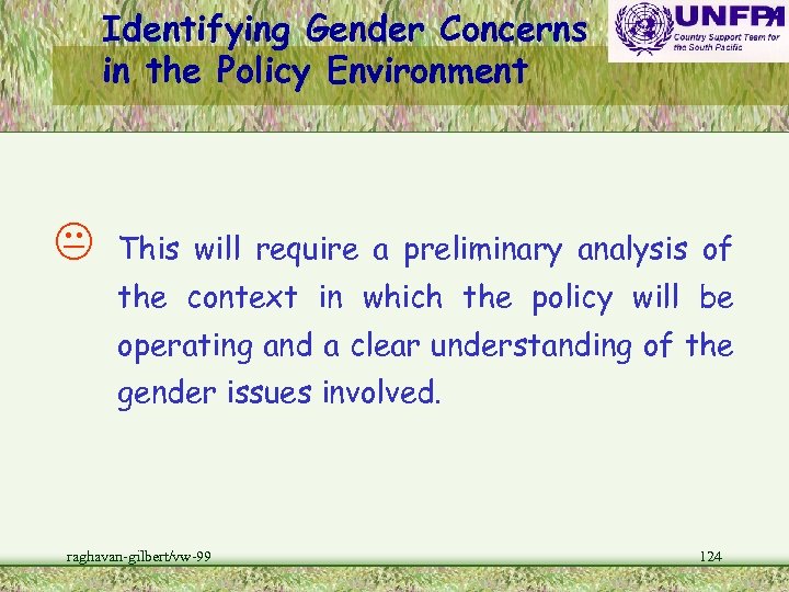 Identifying Gender Concerns in the Policy Environment K This will require a preliminary analysis