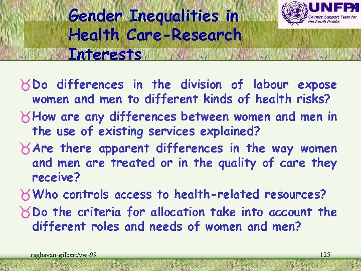 Gender Inequalities in Health Care-Research Interests _Do differences in the division of labour expose