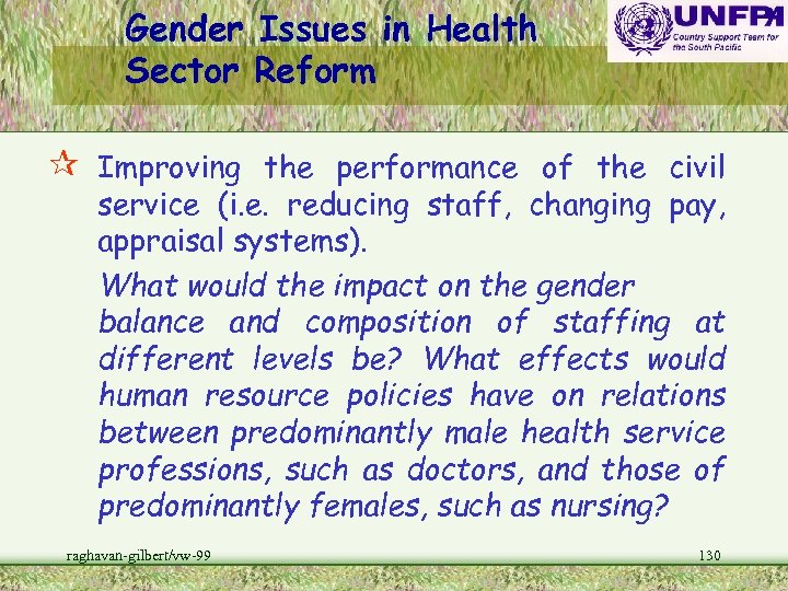 Gender Issues in Health Sector Reform ¶ Improving the performance of the civil service