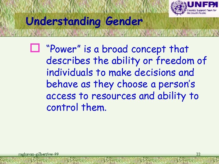 Understanding Gender o “Power” is a broad concept that describes the ability or freedom