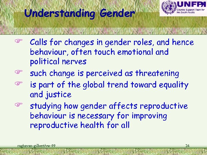 Understanding Gender F Calls for changes in gender roles, and hence F F F