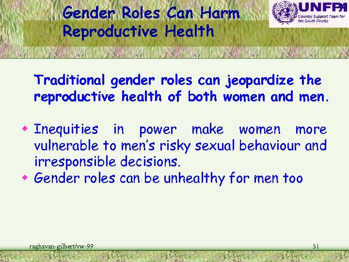 Gender Roles Can Harm Reproductive Health Traditional gender roles can jeopardize the reproductive health