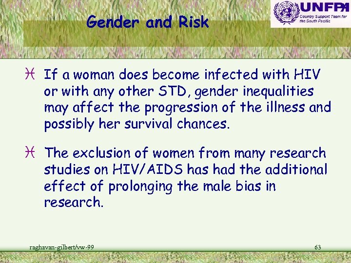 Gender and Risk i If a woman does become infected with HIV or with