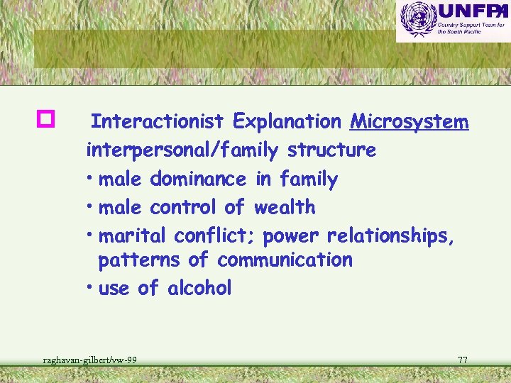 p Interactionist Explanation Microsystem interpersonal/family structure • male dominance in family • male control