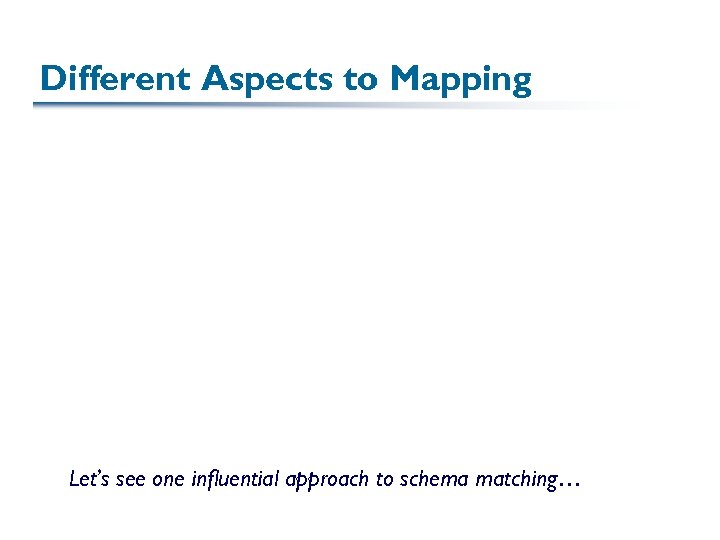 Different Aspects to Mapping Let’s see one influential approach to schema matching… 