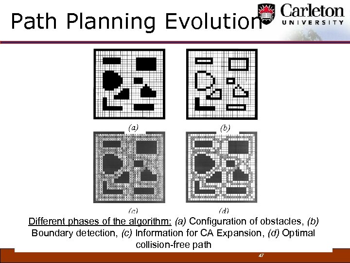 Path Planning Evolution (a) (b) (c) (d) Different phases of the algorithm: (a) Configuration