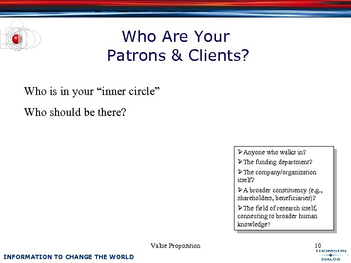 Who Are Your Patrons & Clients? Who is in your “inner circle” Who should