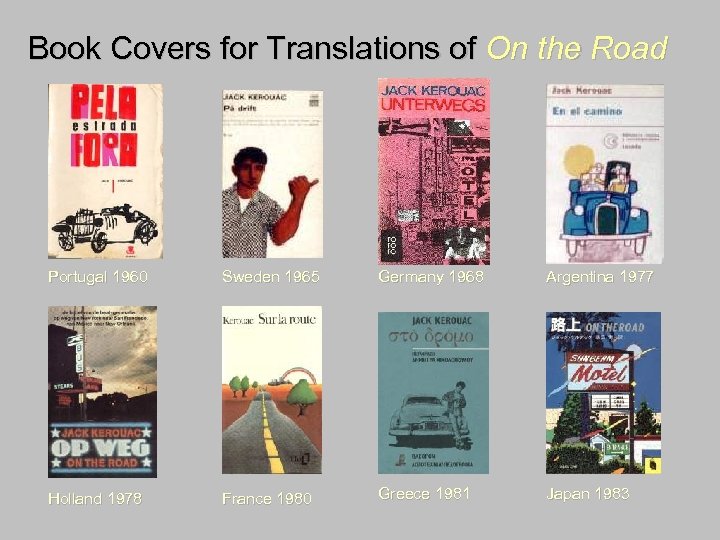  Book Covers for Translations of On the Road Portugal 1960 Sweden 1965 Germany