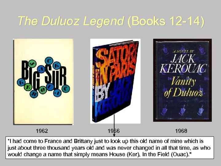 The Duluoz Legend (Books 12 -14) 1962 1966 1968 “I had come to France