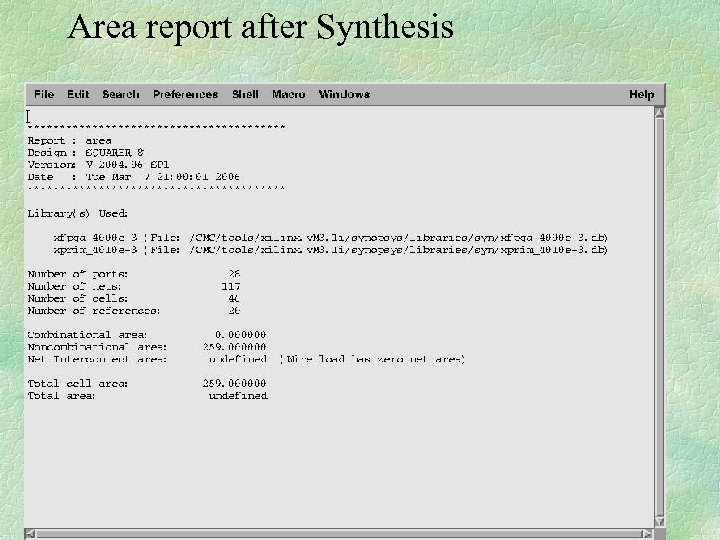 Area report after Synthesis 