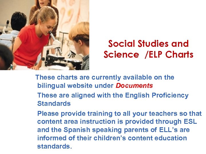 Social Studies and Science /ELP Charts These charts are currently available on the bilingual