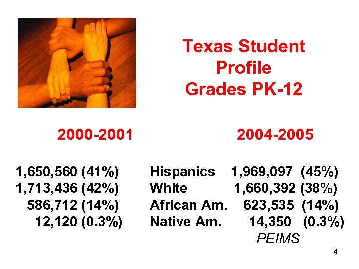  2000 -2001 Texas Student Profile Grades PK-12 2004 -2005 1, 650, 560 (41%)