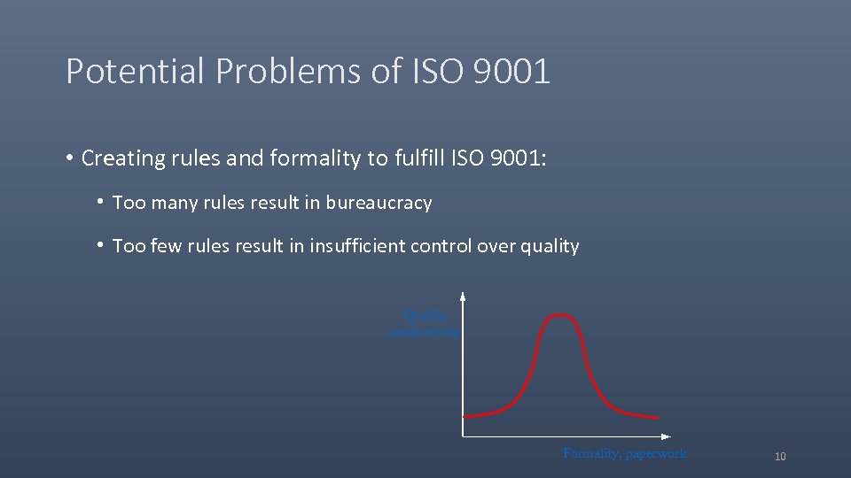 Potential Problems of ISO 9001 • Creating rules and formality to fulfill ISO 9001: