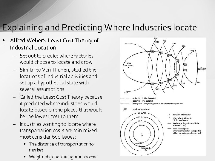 Explaining and Predicting Where Industries locate • Alfred Weber’s Least Cost Theory of Industrial