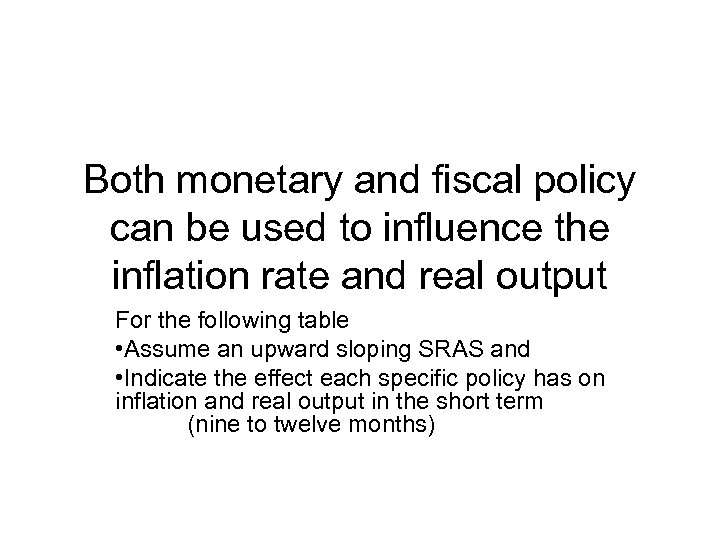 Both monetary and fiscal policy can be used to influence the inflation rate and