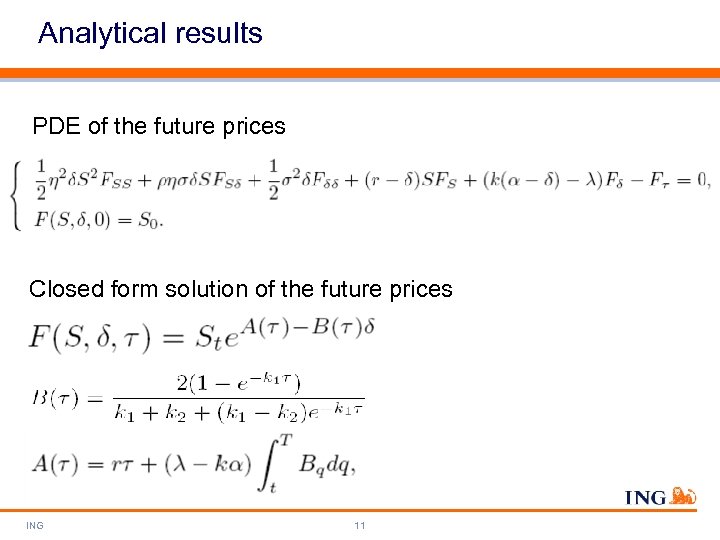 Analytical results PDE of the future prices Closed form solution of the future prices