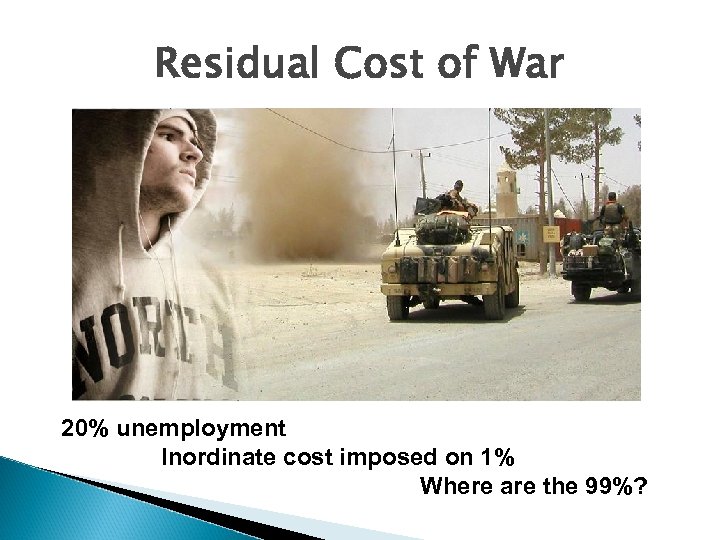 Residual Cost of War 20% unemployment Inordinate cost imposed on 1% Where are the