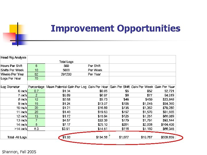 Improvement Opportunities Shannon, Fall 2005 