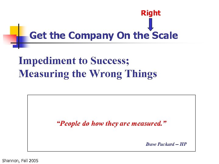 Right Get the Company On the Scale Impediment to Success; Measuring the Wrong Things