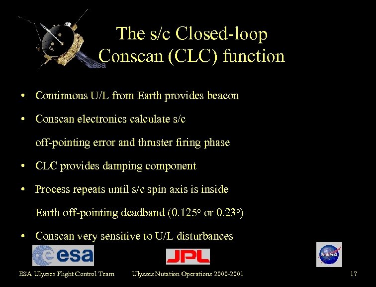 The s/c Closed-loop Conscan (CLC) function • Continuous U/L from Earth provides beacon •