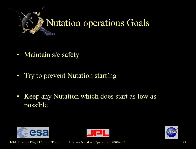 Nutation operations Goals • Maintain s/c safety • Try to prevent Nutation starting •