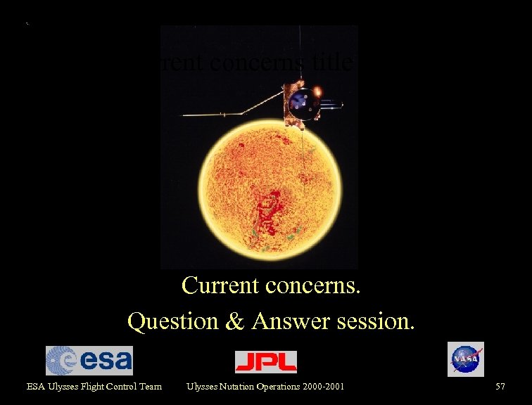 Current concerns title page Current concerns. Question & Answer session. ESA Ulysses Flight Control